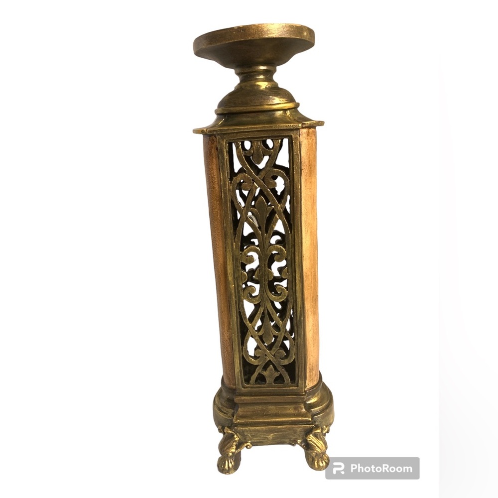 16” metal and wood candle stick